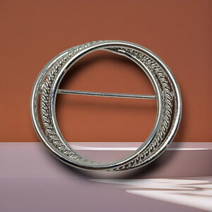 Vintage Danecraft Sterling Silver Delicate Circle Brooch Pin Mid Century MCM